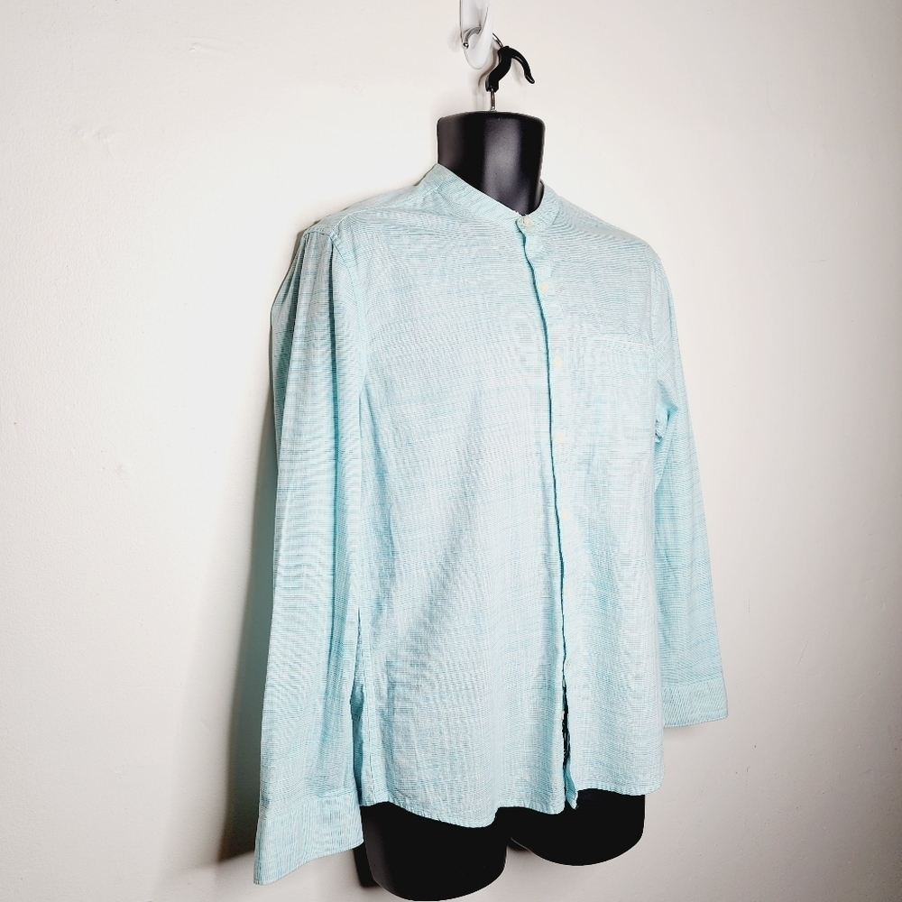 Netplay Heritage Workwear Colarless Casual Button Down Shirt - Blue bb